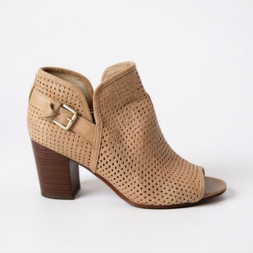 Sam Edelman Women's Tan Peep-Toe Lazer Cut Ankle Boots Size 10